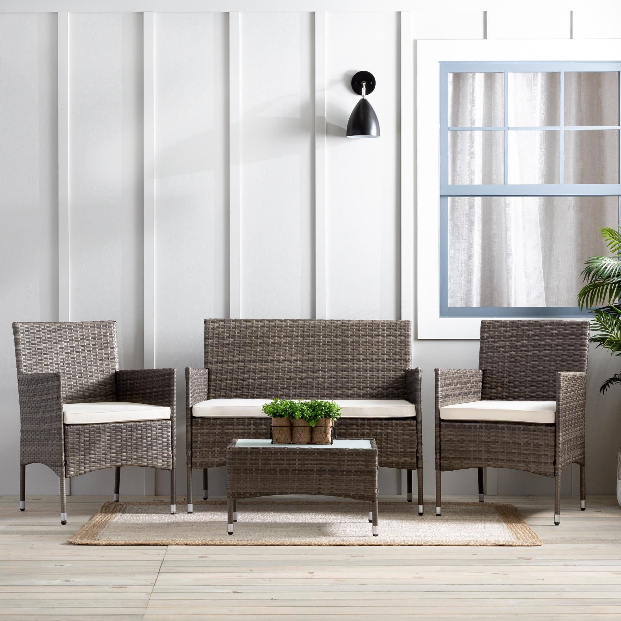 Brookside Iris Rattan Outdoor Seating Set with Patio Table On Sale